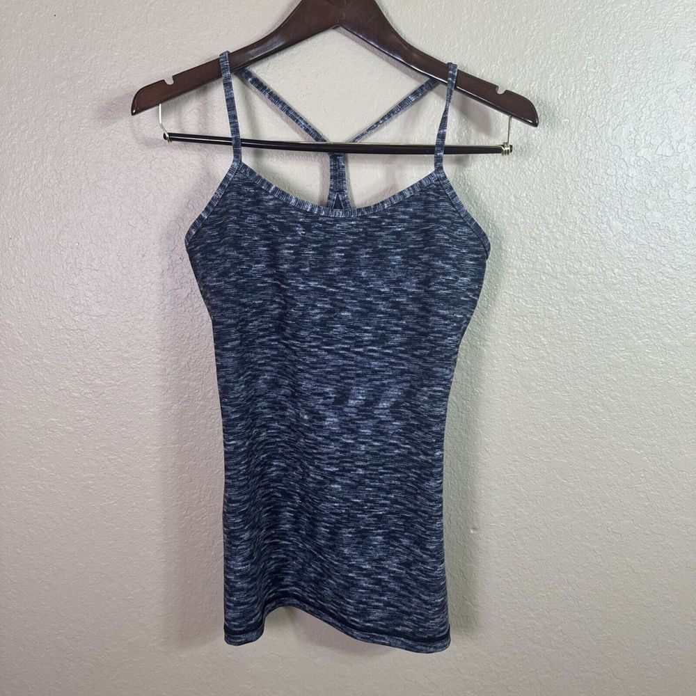 Lululemon Power Y Gray Striped Tank‎ Top 4 Racerback Fitted